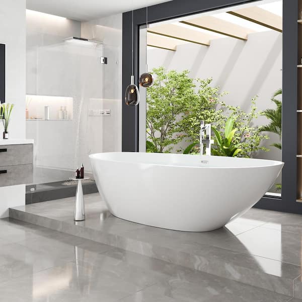 Sarah 60 in. Acrylic Flatbottom Bathtub in White Sarah 60 in. Acrylic Flatbottom Bathtub in White