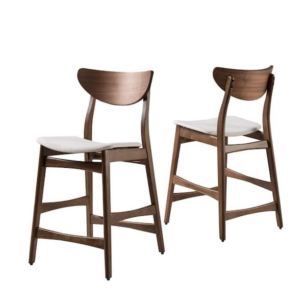Noble House Gavin 36.4 in. Light Beige/Walnut Finish Fabric Counter Chairs (Set of 2)