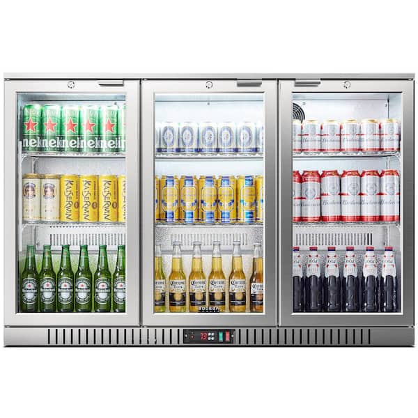 53 in. 11.4 cu. ft. Single Zone 328-Cans Beverage Cooler Counter Height Bar Refrigerator in Stainless Steel