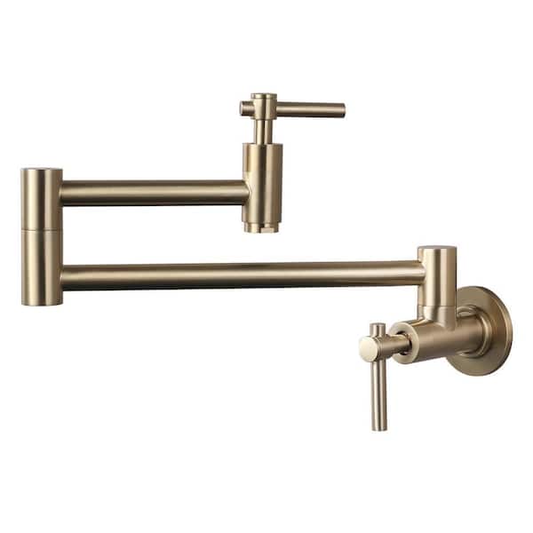 Wall Mounted Pot Filler Faucet with Double Joint Swing Arm in Gold