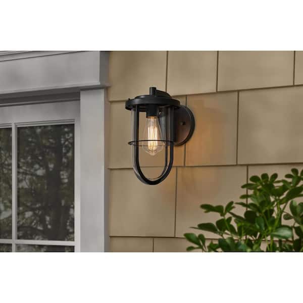 Rosedale 11.5 in. 1-Light Matte Black Outdoor Wall Sconce Cylinder Lamp