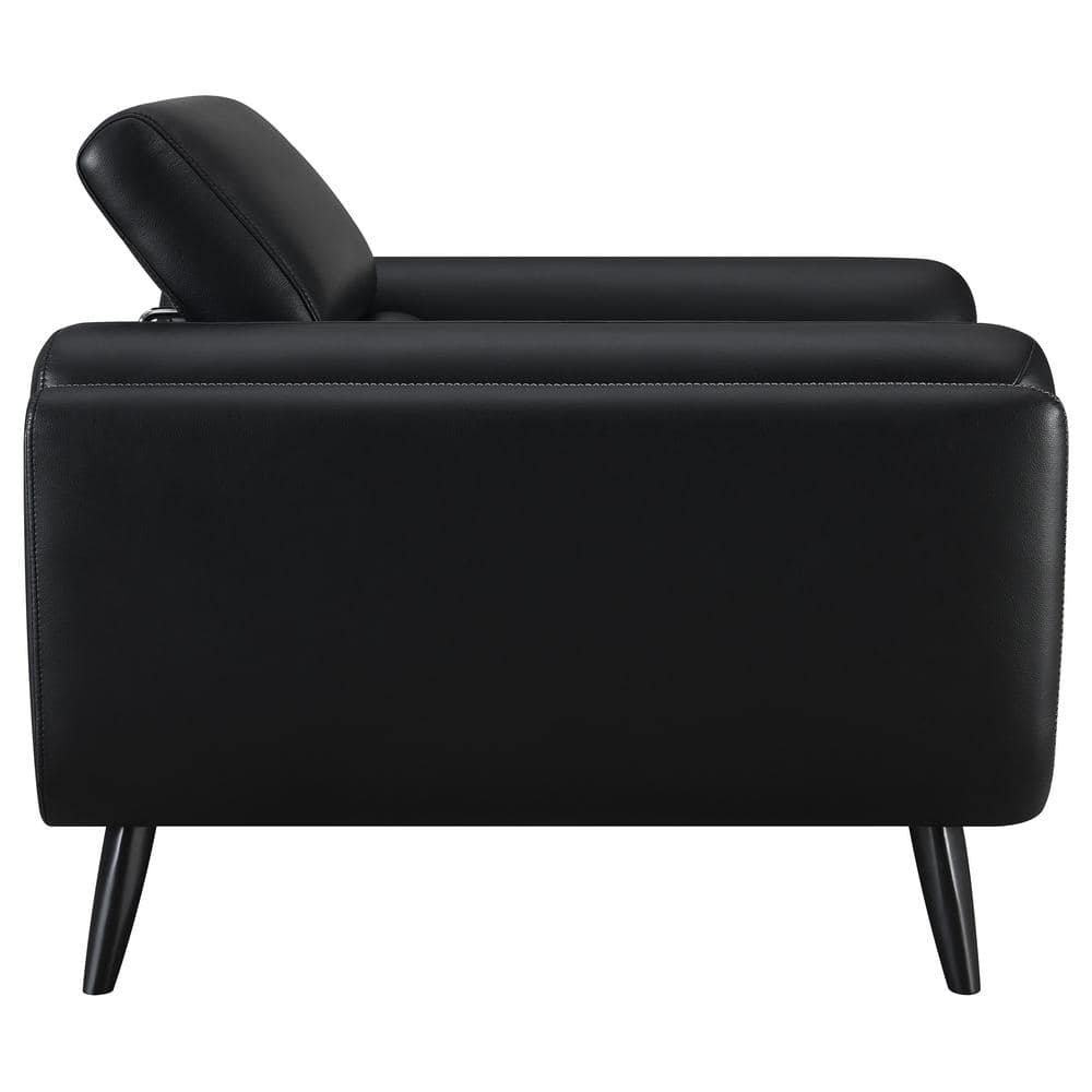 Black Faux Leather Stationary Accent Chair with Wood Legs