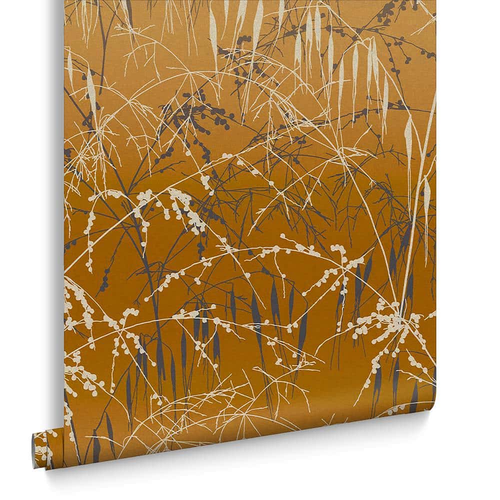 Golden Yellow and Soft Gold Meadow Grasscloth Wallpaper Roll