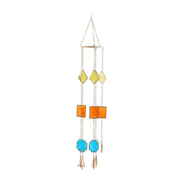 Novogratz 35 in. Multi Colored Metal Geometric Indoor Outdoor Windchime with Stained Glass