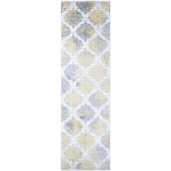 Couristan Calinda Montebello Gold-Silver-Ivory 2 ft. 3 in. x 7 ft. 6 in. Runner Rug
