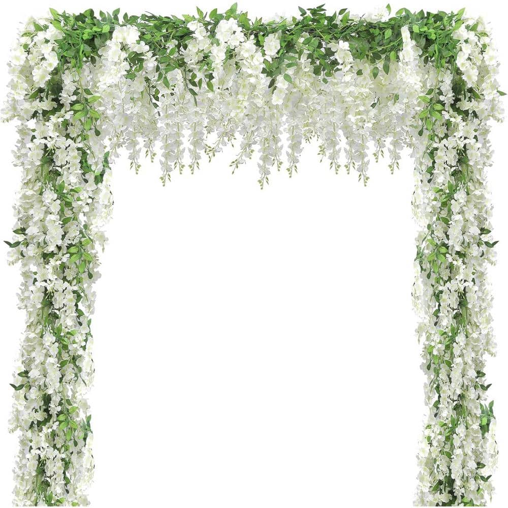 15 in. White Indoor/Outdoor Artificial Wisteria Flower 10-Pieces Total 72 f