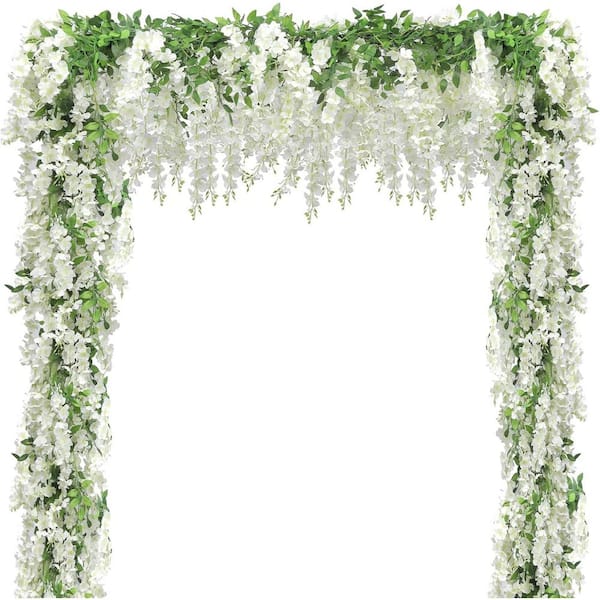 Unbranded 15 in. White Indoor/Outdoor Artificial Wisteria Flower 10-Pieces Total 72 ft. Wedding Arch Decoration