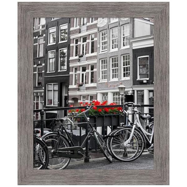 Amanti Art Opening Size 16 in. x 20 in. Pinstripe Plank Grey Narrow Picture Frame