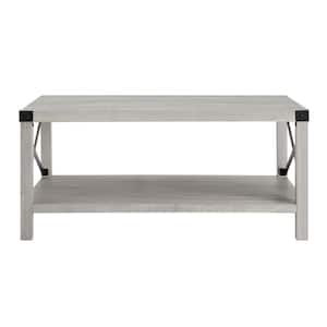 Urban Industrial 40 in. Stone Gray Rectangle MDF Wood Top Coffee Table with Shelf