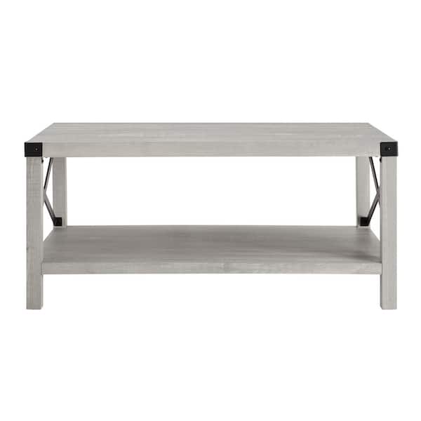 Walker Edison Furniture Company Urban Industrial 40 in. Stone Gray Rectangle MDF Wood Top Coffee Table with Shelf