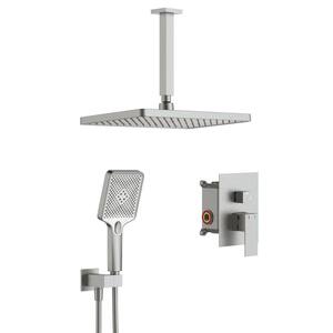 3-Spray Patterns with 1.8 GPM 12 in. Rainfall Shower Head Ceiling Mount Dual Shower Heads in Brushed Nickel