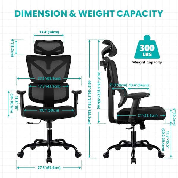 Fabric Headrest Ergonomic Office Chair in Black with Adjustable Armrests, Backrest, SGS-Certified Gas Lift