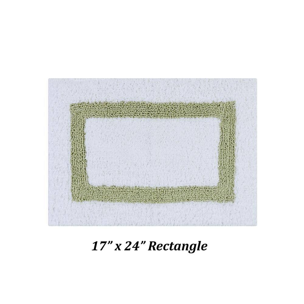 White and Sage Cotton Tufted Reversible Bath Rug Set, 2 Piece