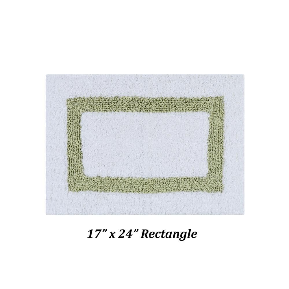 White and Sage Cotton Reversible Bath Rug Set