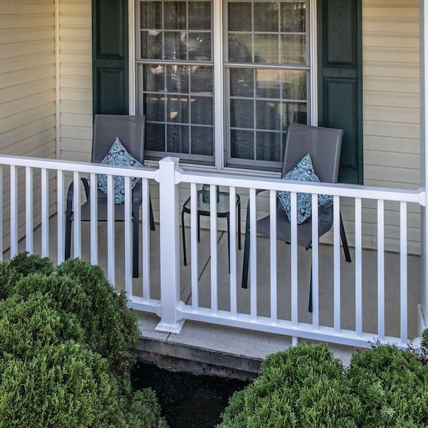 Outdoor Stair Railing Kit White 6 ft Vinyl Rail Deck Porch Balusters x 36 in 
