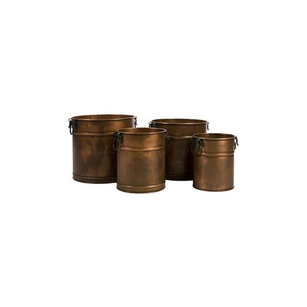 null Melanie Aged Copper Round Metal Planters (Set of 4)