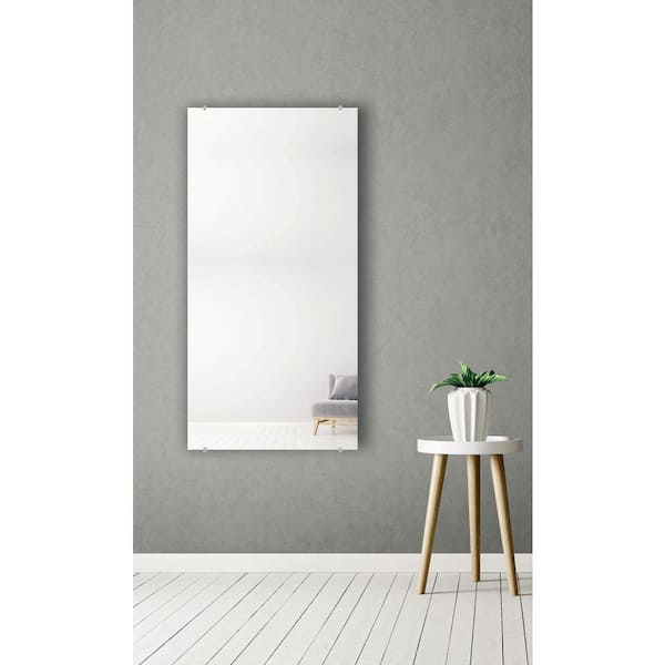 Modern Rustic (62in. W x 30.5in. H) Frameless Rectangular Wall Mirror with  Clear Clips