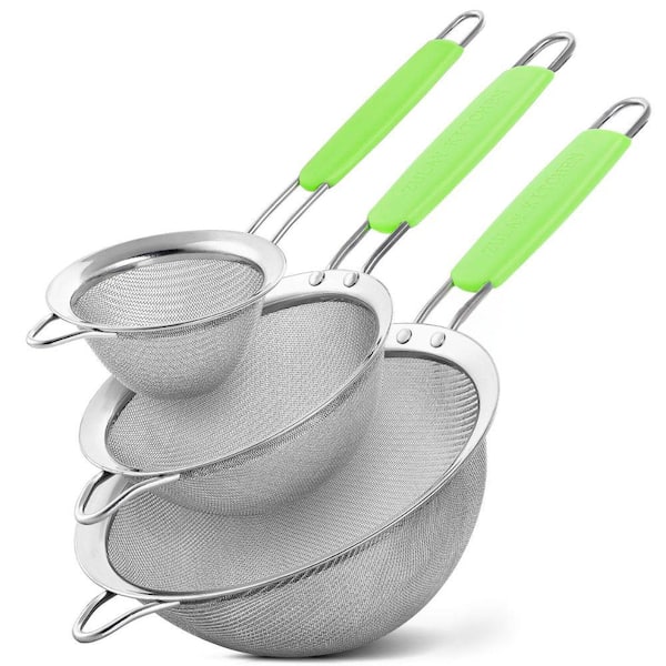 Zulay Kitchen Premium Stainless Steel Fine Mesh Strainer (Set of 3) - Green