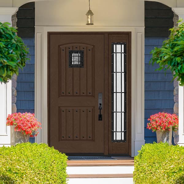 Regency 51 in. x 80 in. 2Panel Plank Cavalier Speakeasy LHIS Hickory Fiberglass Prehung Front Door w/Cavalier 12in.SL