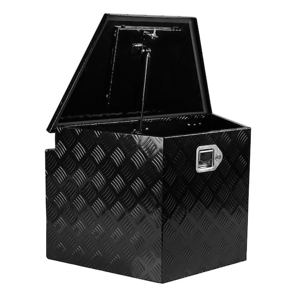 17.7in Trailer Tongue Box, Aluminum Alloy Diamond Plate Tongue Box Tool Chest,Trailer Box Storage w/ Lock and Keys