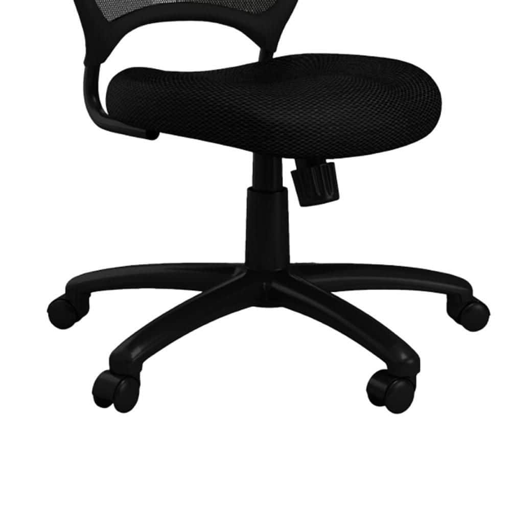 Full view of the black mesh armless office task chair.