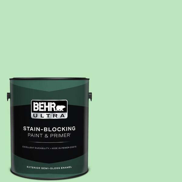 BEHR ULTRA 1 gal. #P390-3 Mint Parfait Semi-Gloss Enamel Exterior Paint & Primer