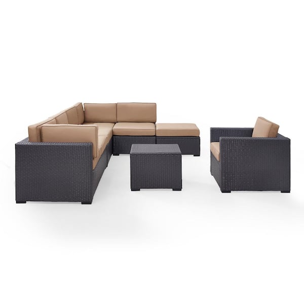 CROSLEY FURNITURE Biscayne 7-Person Wicker Outdoor Seating Set with Mocha Cushions