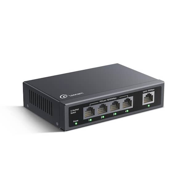 5-Port PoE Switch with 4-10/100Mbps PoE Port, 1-100Mbps Uplink Port, Unmanaged, Plug and Play