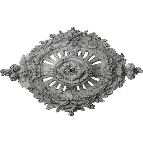 Ekena Millwork 35-7/8 in. W x 22-1/2 in. H x 4-3/8 in. Antonio Urethane Ceiling Medallion, Ultra-Pure White Crackle