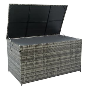 200 Gal. Wicker Outdoor Deck Box with Lid, Patio Cushion Storage Container Bin, Gray