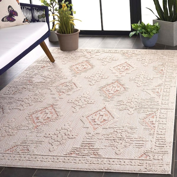 Milos Ivory/Rust 9 ft. x 12 ft. Geometric Diamond Indoor/Outdoor Area Rug