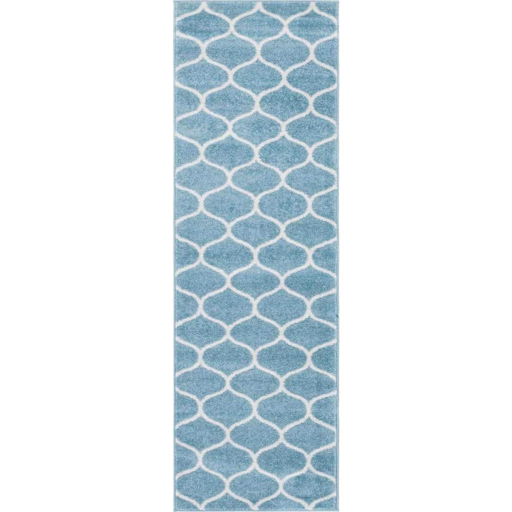 Trellis Frieze Rounded Light Blue 2 ft. x 6 ft. Area Rug price history on PriceWatchPro