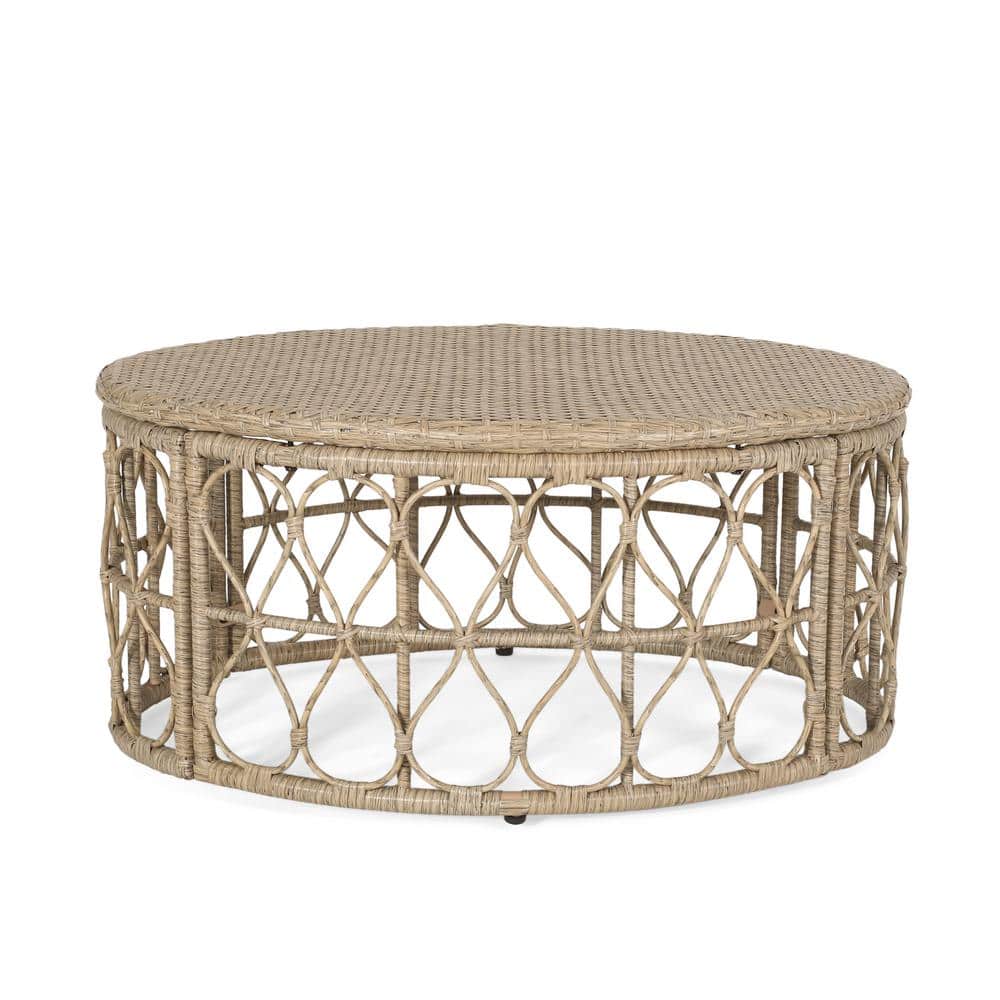 Boho-Inspired Outdoor Side Table with Wicker Weave Top - Durable Polyethyle