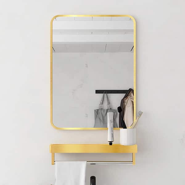 Unbranded 24 in. W x 30 in. H Rectangular Metal Framed Hangs Horizontally or Vertically Wall Bathroom Vanity Mirror in Gold
