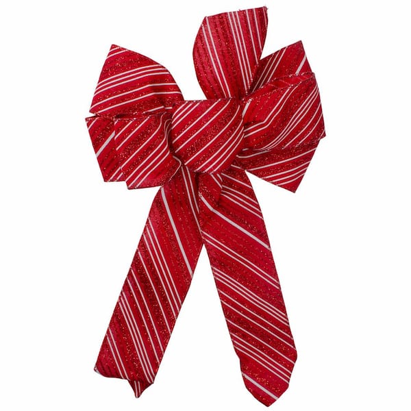 Glitter Striped 6-Loop Christmas Bow Decoration - 9 in. x 14 in. Red and White
