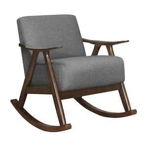 Gray and Brown Polyester Arm Chair with Attached Back and Cushioned Seat