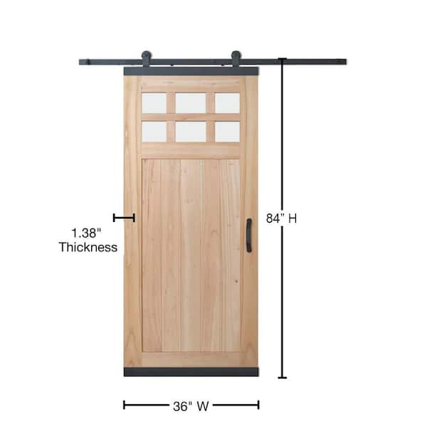 36 in. x 80 in. DesignGlide Farmhouse Unfinished Solid Wood 6-Lite Obscure Glass Sliding Barn Door & Black Hardware Kit 36 in. x 80 in. DesignGlide Farmhouse Unfinished Solid Wood 6-Lite Obscure Glass Sliding Barn Door & Black Hardware Kit