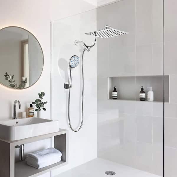 Rainfull 9-Spray 12 in. Wall Mount Dual Shower Head and Handheld Shower Head with filter 1.8 GPM in Chrome