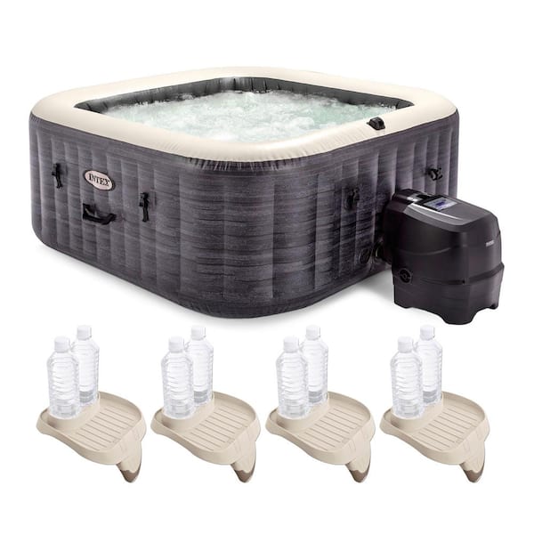 Intex PureSpa Plus 4-Person Inflatable Square Hot Tub Spa and Attachable Snack Tray, Tan (4 Pack)