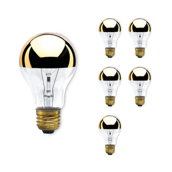 60-Watt Warm White Light A19 (E26) Medium Screw Base Dimmable Half Gold Incandescent Light Bulb, 2700K (6-Pack)