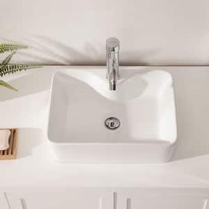 19 in. x15 in. White Ceramic Rectangular Bathroom Above Counter Vessel Sink with Faucet Hole