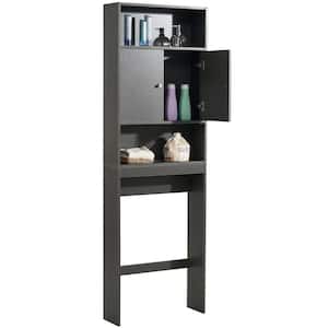 Bathroom Version Black 3-Shelf MDF Wooden Storage Cabinet, Toilet Can Be Placed Inside the Cabinet