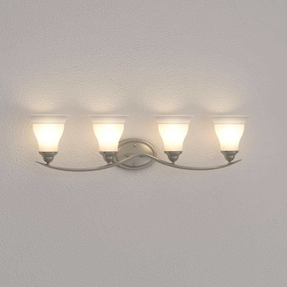 Trinity Brushed Nickel 4-Light Bath Fixture with Etched Glass Shades