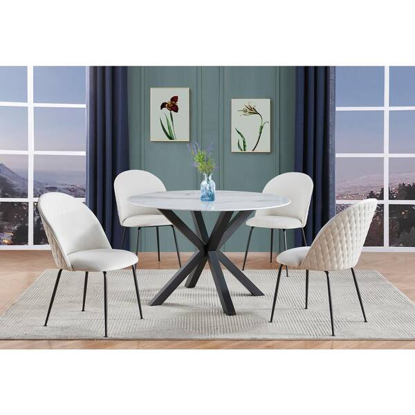 Cream round discount marble dining table