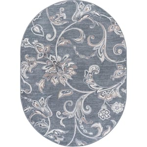 Madison Floral Dark Gray 5 ft. x 8ft. Oval Indoor Area Rug