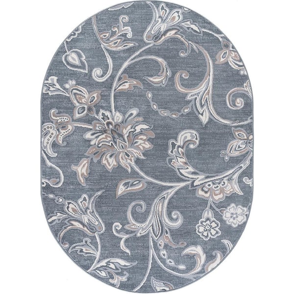 Tayse Rugs Madison Floral Dark Gray 5 ft. x 8ft. Oval Indoor Area Rug