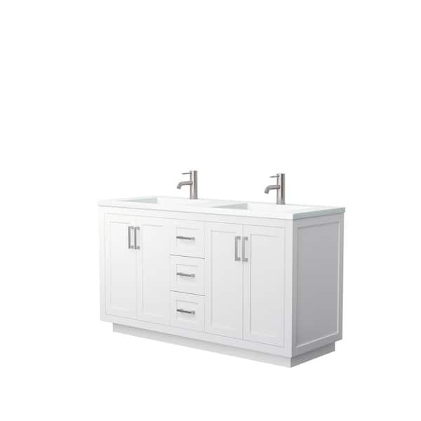 Wyndham Collection Miranda 60 in. W Double Bath Vanity in White with Solid Surface Vanity Top in White with White Basins