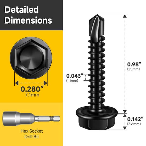 #8 x 1 in. Black Oxide 410 Stainless Steel Hex Washer Head Self Drilling Sheet Metal Screws (100-Pack)