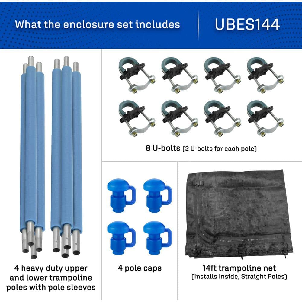 Machrus 14 ft Blue and Black Trampoline Safety Enclosure Set with Net and Poles