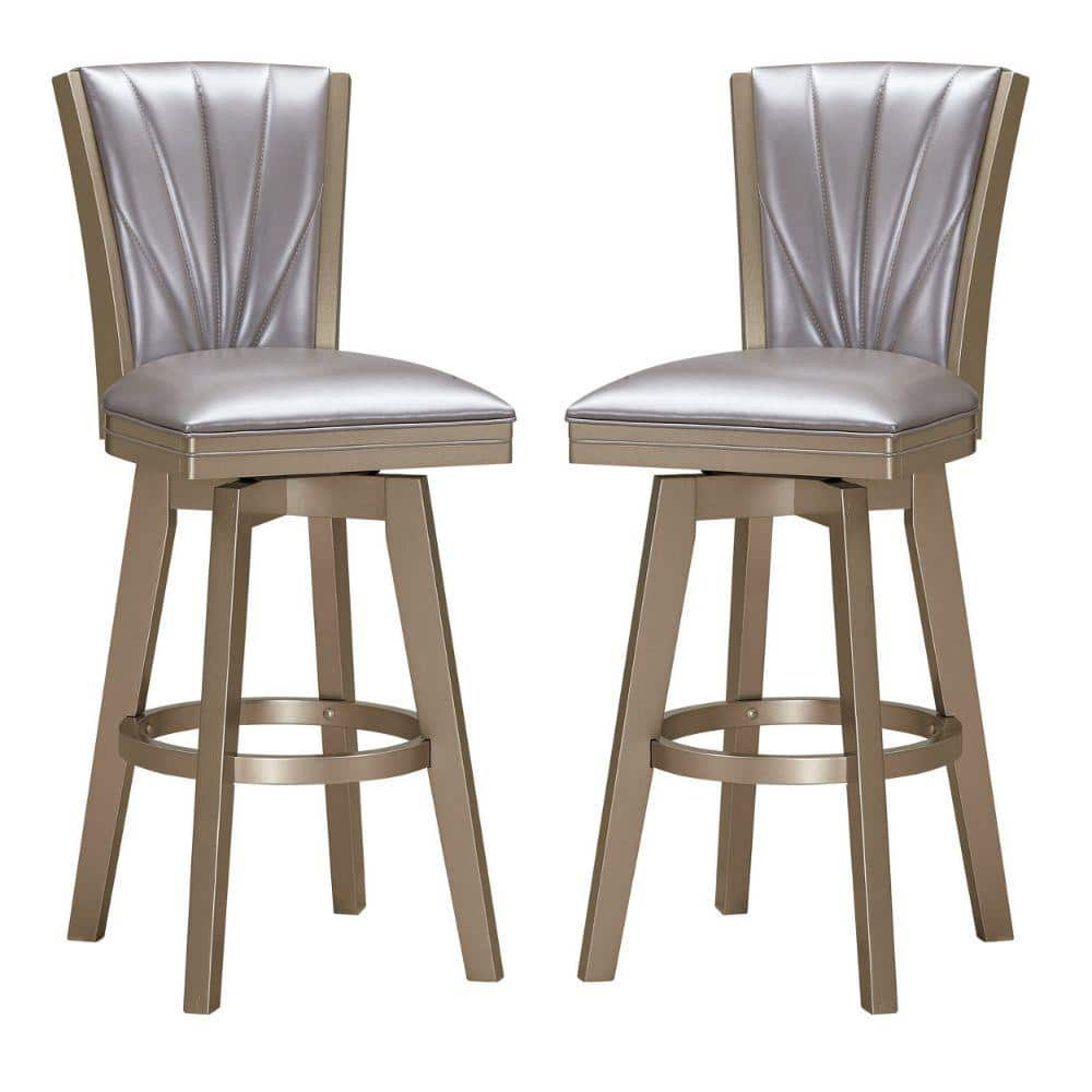 Benjara 15.08 In. Gray Full Back Wood Frame Barstool With Fabric Seat ...